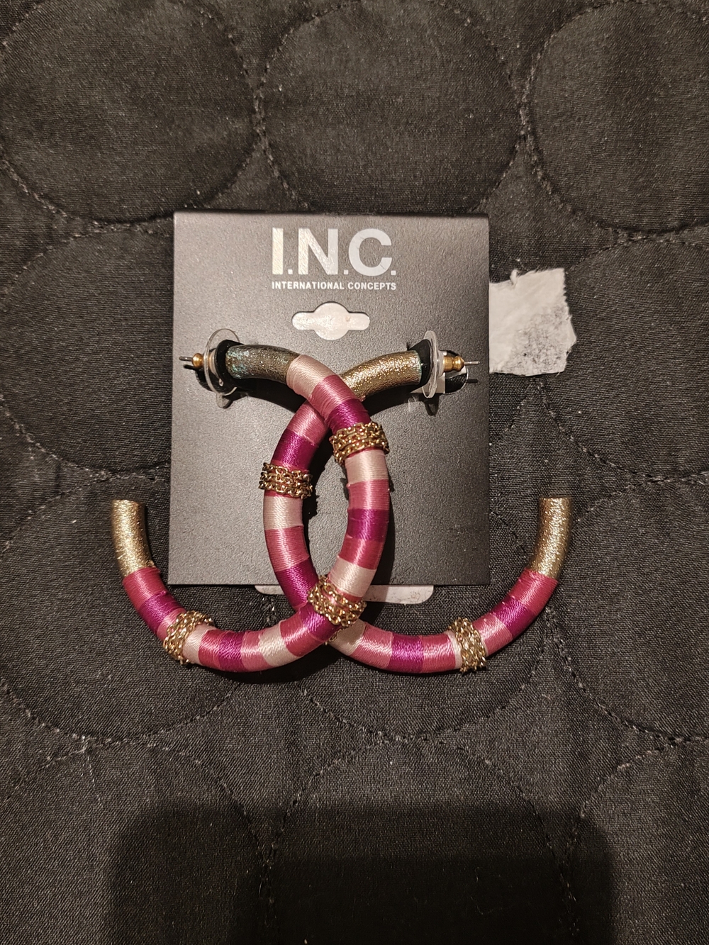 INC International Concepts Pink Striped Hoop Earrings